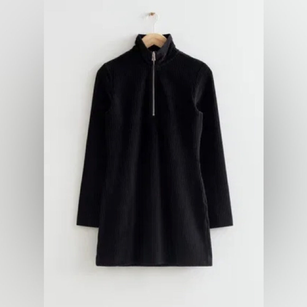 & Other Stories - Zip Collar Velour Mini Dress - S
